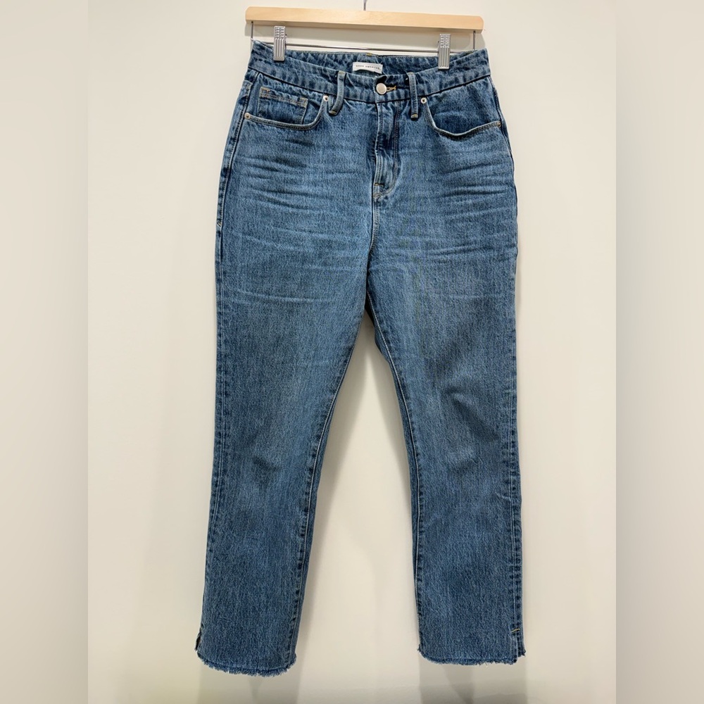 Good American Good Classic Raw Hem High Rise Blue Women's Jeans